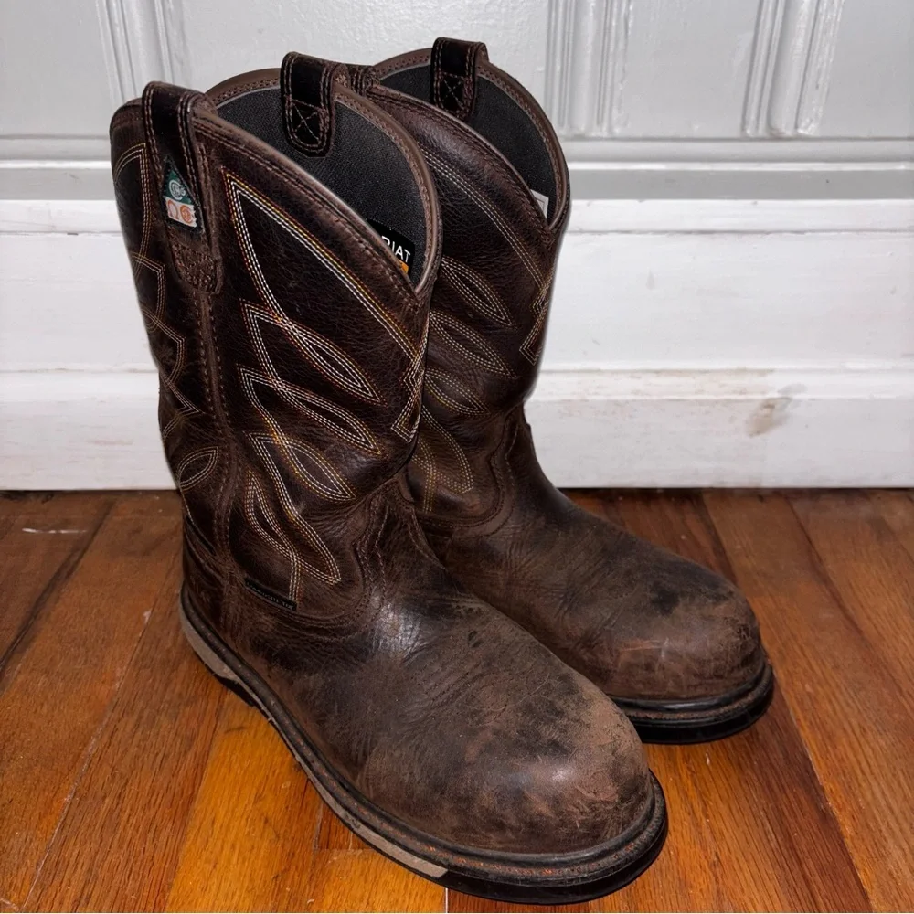 Ariat work boot composite toe brown leather men’s 8B waterproof